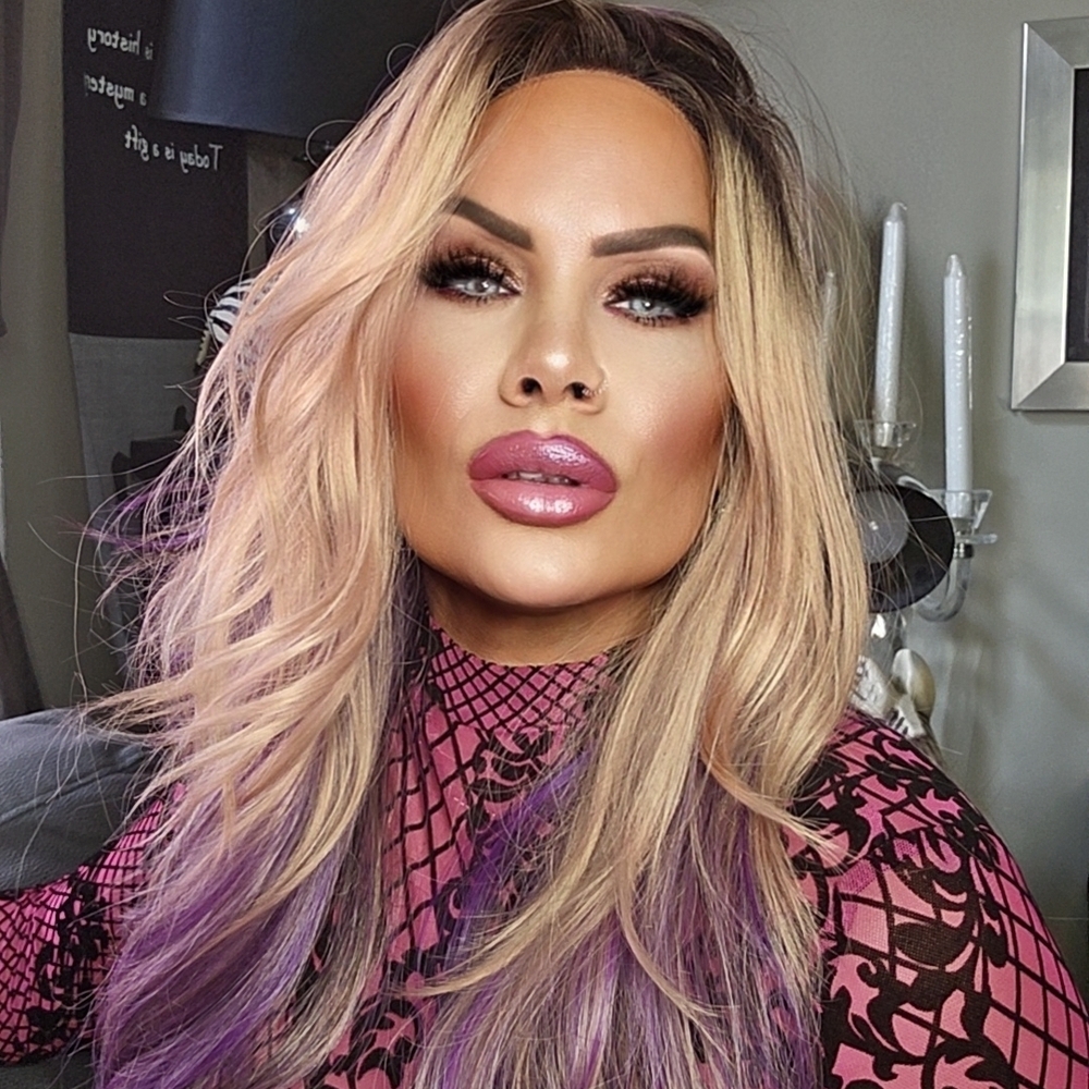 Glamorous Apricot Blonde and Purple Wig